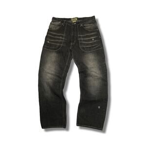 Vintage JNKS Jeans Faded Black Distressed Grunge Baggy Hip-Hop Men's 34x32 Y2K